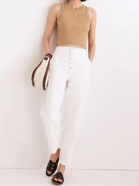 Madewell Balloon Jeans Button Front Edition Tile White Size 27 MSRP $128